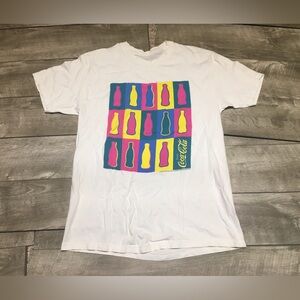 Vintage Coca-Cola Company Soda Pop Art Bottles White Short Sleeve Tee Shirt LG